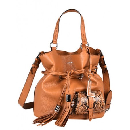 Sac seau M Premier Flirt Python cuir LANCEL Camel