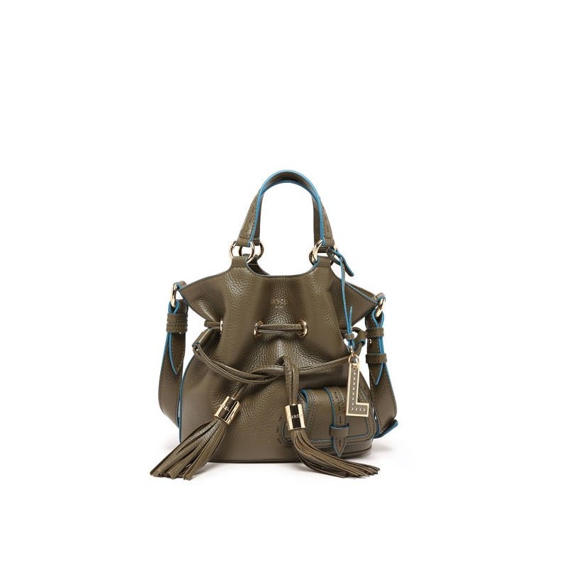 Sac seau S Premier Flirt cuir LANCEL Kaki foncé