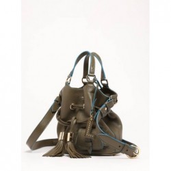 Sac seau S Premier Flirt cuir LANCEL Kaki foncé