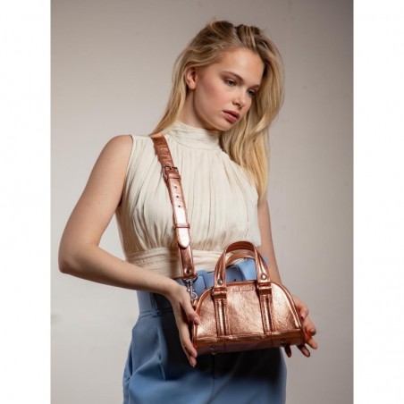 Sac A Main Porté éPaule Cuir Or Rose Femme Lemini Bowling Or Rose