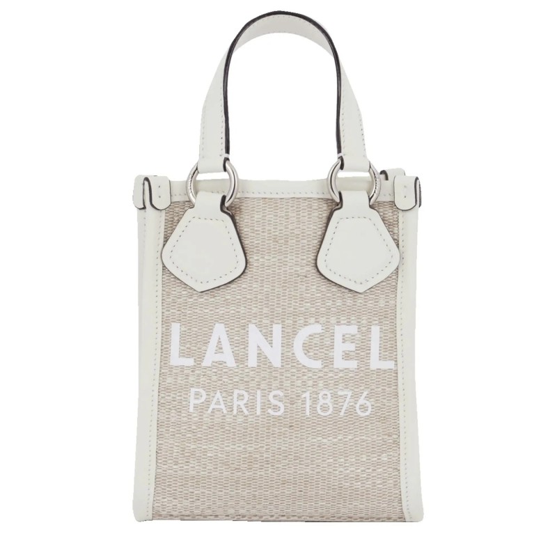 Lancel Mini cabas vertical Summer Tote en jute Naturel Blanc