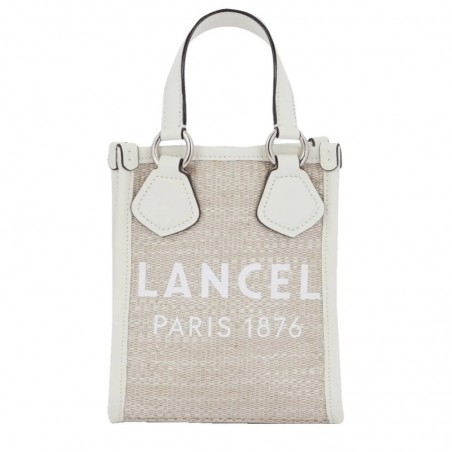 Lancel Mini cabas vertical Summer Tote en jute Naturel Blanc