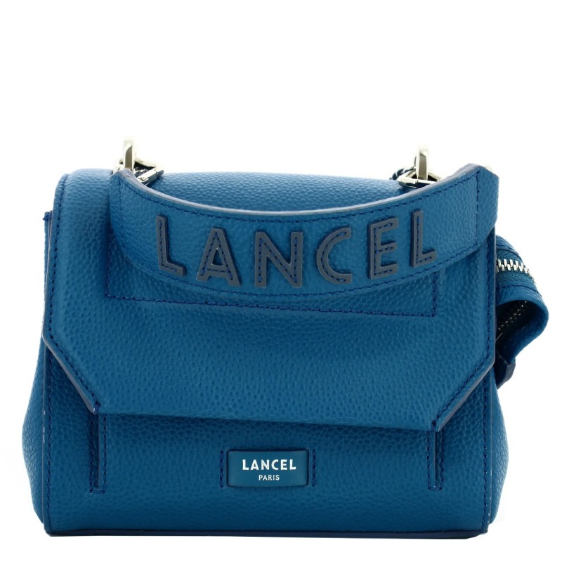 Lancel Petit sac rabat S Ninon en cuir graine et lisse Bleu petrole