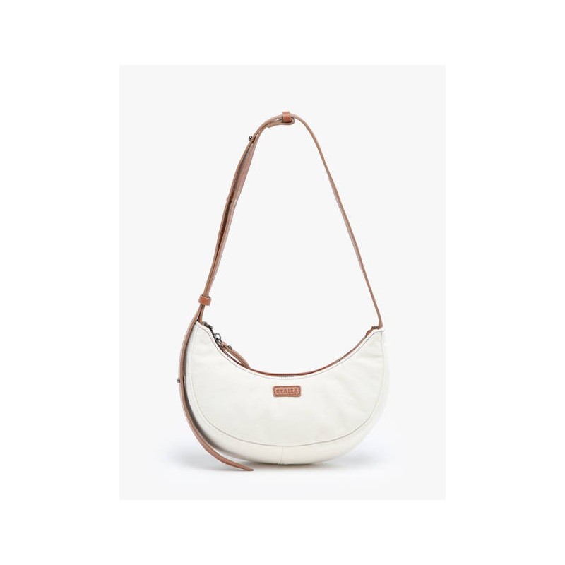 Sac porté épaule S Sosoomao coton et cuir ETRIER Beige camel