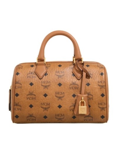 MCM Ella Visetos Boston Small Cognac