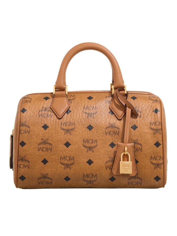 MCM Ella Visetos Boston Small Cognac