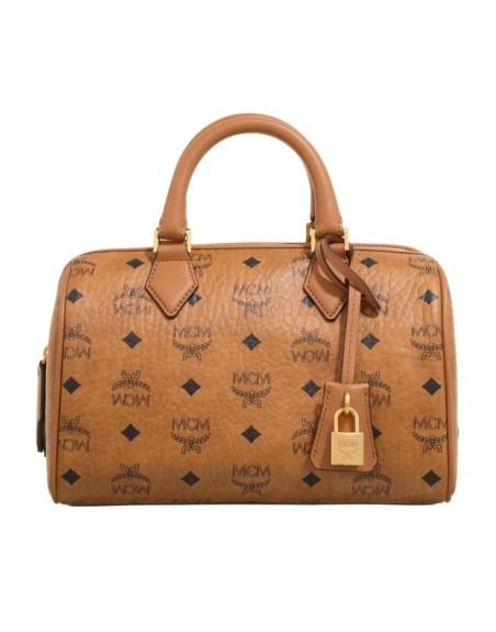 MCM Ella Visetos Boston Small Cognac