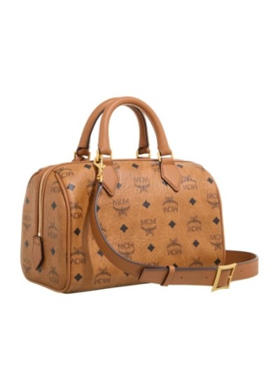 MCM Ella Visetos Boston Small Cognac