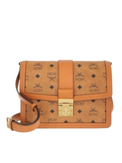 MCM Tracy Visetos Shoulder Medium Cognac