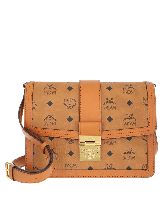 MCM Tracy Visetos Shoulder Medium Cognac