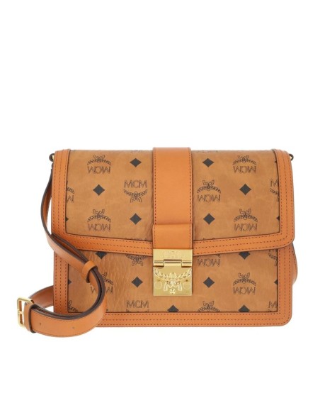 MCM Tracy Visetos Shoulder Medium Cognac