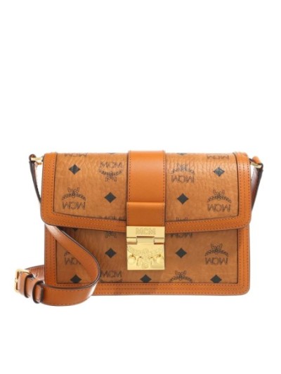 MCM Tracy Visetos Shoulder Small Cognac