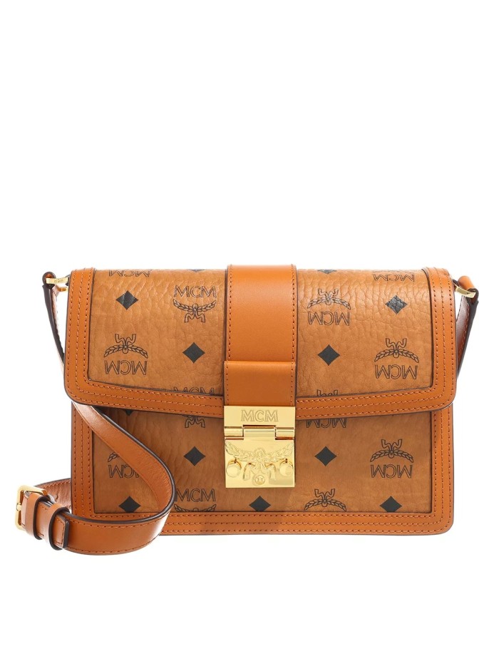 MCM Tracy Visetos Shoulder Small Cognac