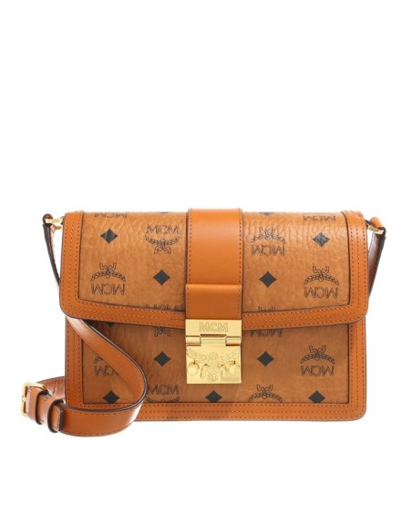 MCM Tracy Visetos Shoulder Small Cognac