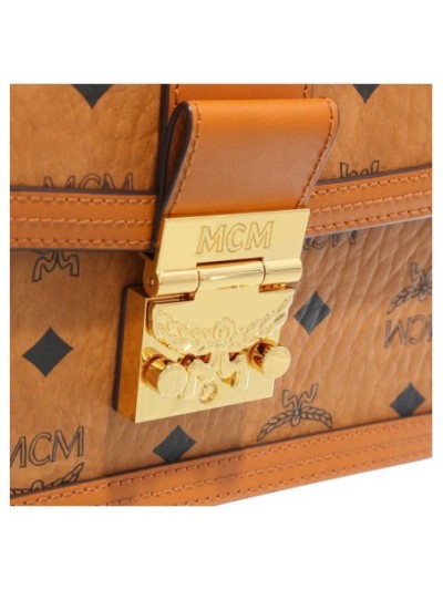 MCM Tracy Visetos Shoulder Small Cognac