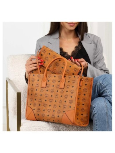 MCM Munchen Visetos Tote Large Cognac