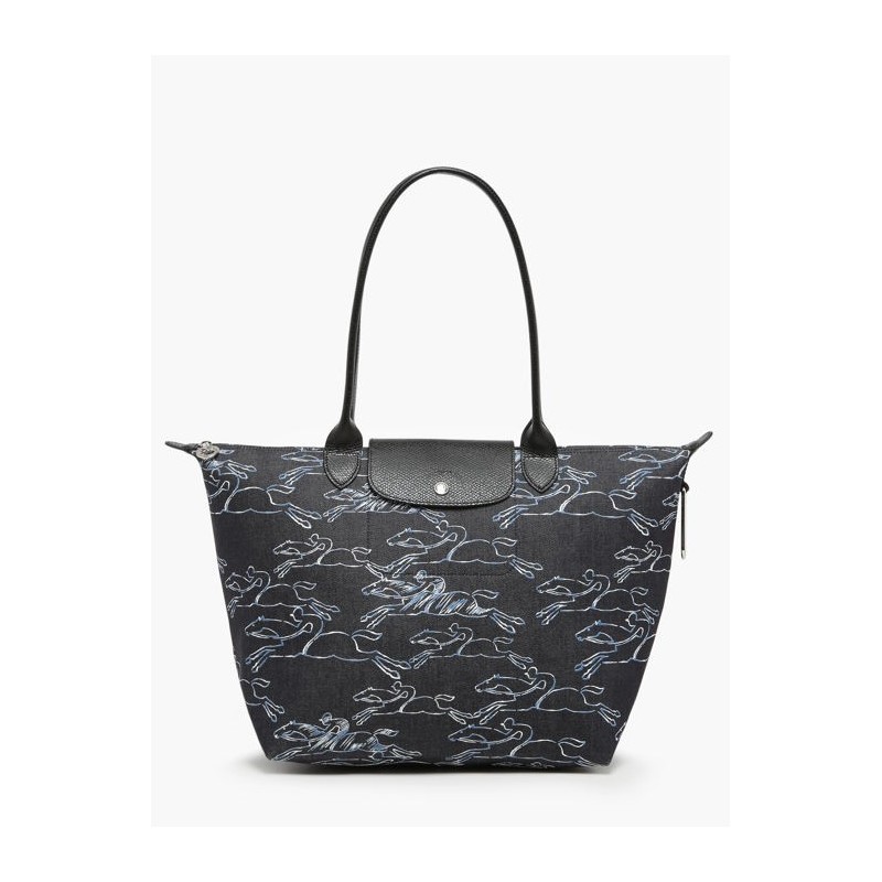 Sac porté épaule L Le Pliage denim LONGCHAMP Marine